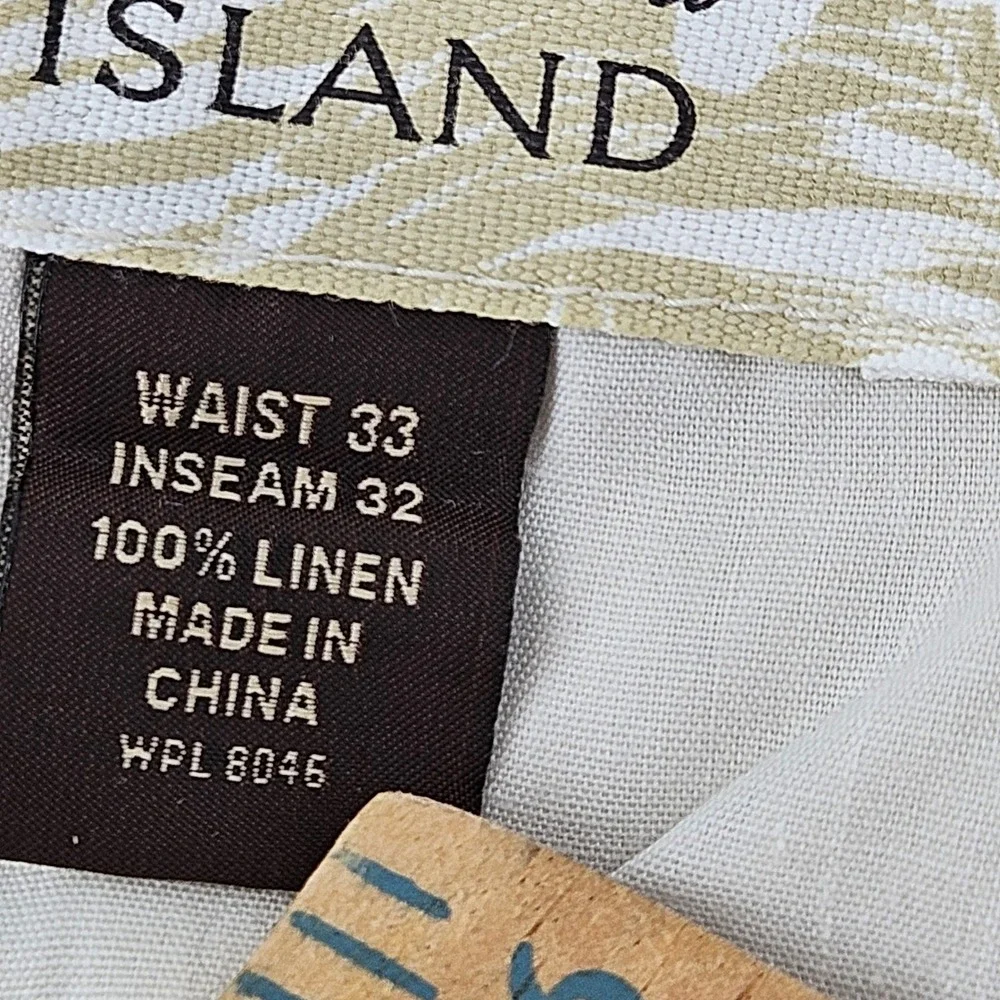 Tasso Elba Mens Linen Casual Trousers Khaki Pants Size 33x32 Summer Coastal Boho